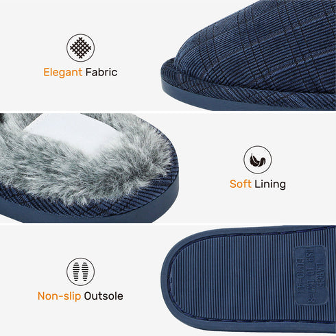 Mens Slip On Faux Fur Mule Slipper - Black